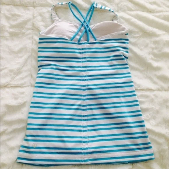 lululemon athletica Striped Aqua and White Crisscross Tank - Picture 3 of 5